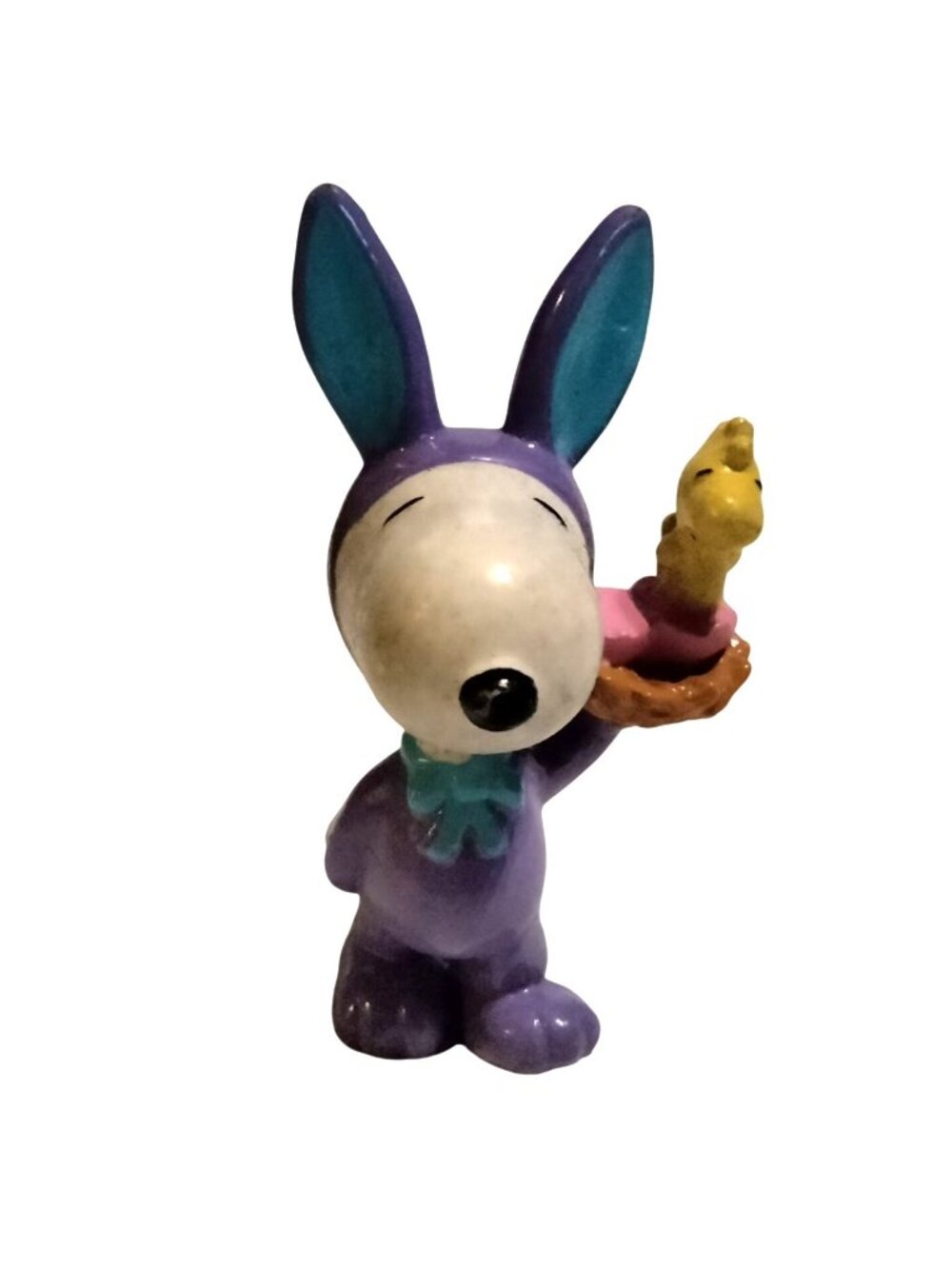 Snoopy Easter Figurine Purple Bunny Woodstock Egg Basket Collectible Peanuts